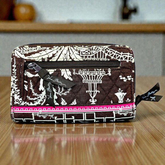 Vera Bradley Wallet Imperial Toile Brown Pink Floral Turnlock Zip Around Retired - Picture 2 of 10